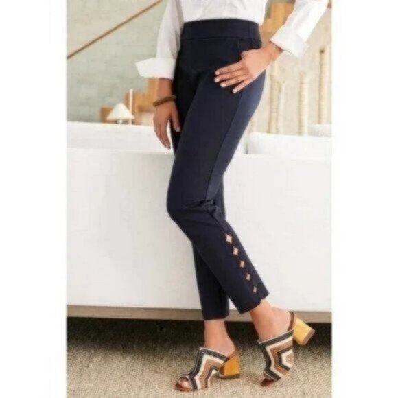 Soft Surroundings Sadie Scalloped High Rise Ankle Pants Lazer Cut out Black - Picture 1 of 8